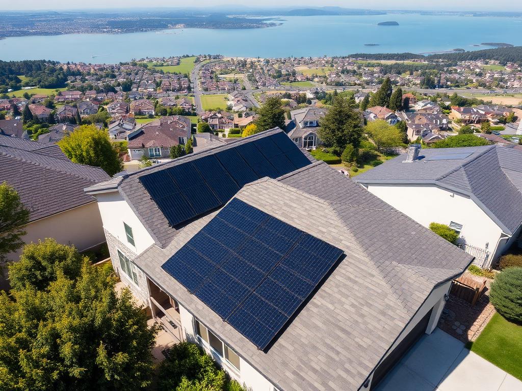 Rooftop solar array on a hillside home